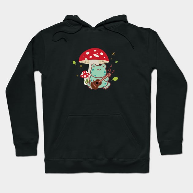 Cute Cottagecore Frog Playing the Guitar Mushroom Hoodie by uncommontee